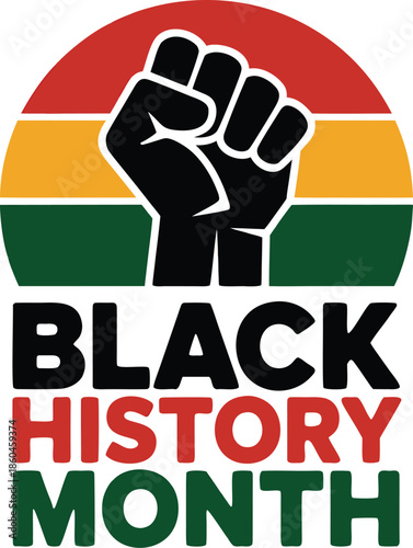 A powerful image displaying a raised fist and the words black history month against a vintage backdrop