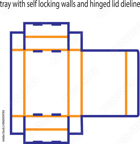 Custom Dimensions Tray with Self Locking Walls and Hinged Lid Dieline Vector for Cardboard Product Packaging Design and Retail Manufacturing Layout