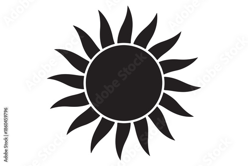 Minimal sun black silhouette on white background
