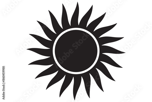Minimal sun black silhouette on white background

