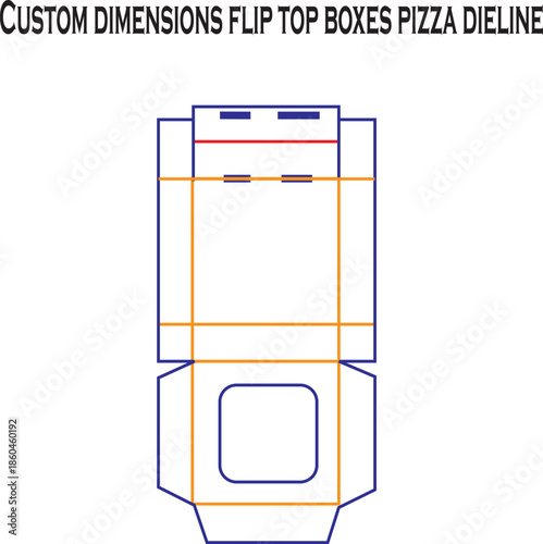 Custom Flip Top Pizza Box Packaging Dieline Template for Vector Graphic Design and Corrugated Box Manufacturing Layout