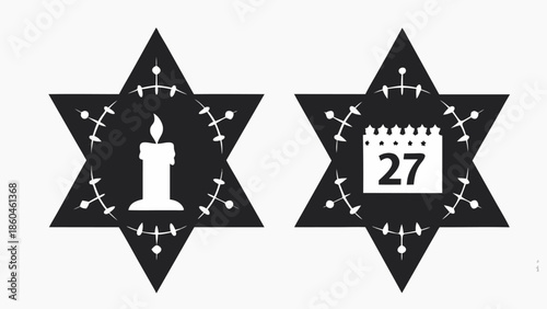 Holocaust remembrance symbols with candle and calendar date