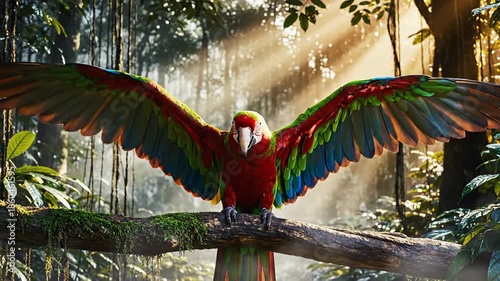4K Macaw Parrot Spreading Wings Majestic Tropical Jungle