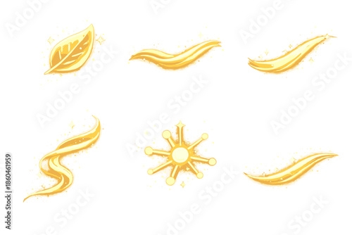 Harmonized Light Icons. Solid style icons of Harmonized Light: spark leaf, glide wave, luminous arc, flowing thread, radiant node,