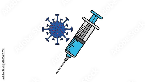 vaccine syringe and virus illustration for medical science