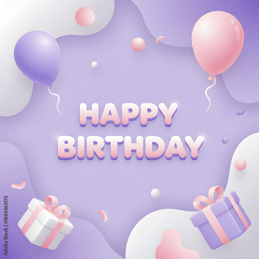 Fototapeta premium Happy Birthday greeting with colorful balloons and gift boxes, perfect for celebration invitations