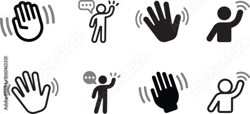 Greeting And Waving Hand Symbols - Human Interaction Icon Set