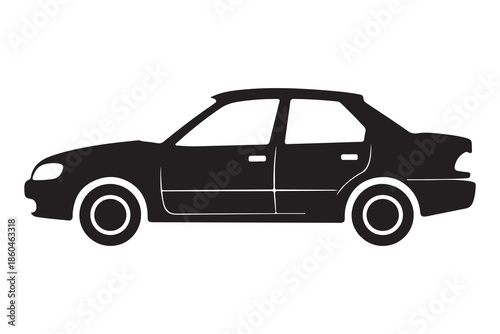 Black car silhouette icon for travel commuting and road transportation

