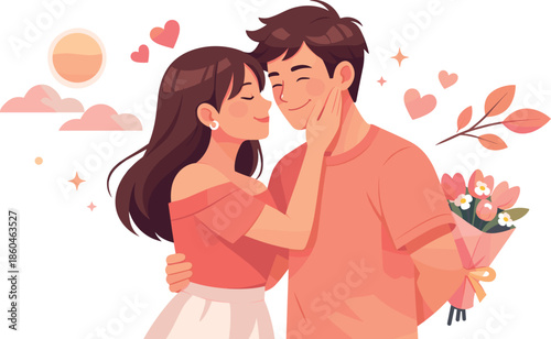 Cute Couple Vibes. Clean modern illustration conveying cute couple vibes through sweetness, joy, and lighthearted romantic
