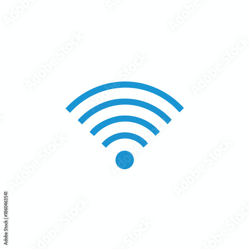 A blue wifi icon comprising radiating arcs and a dot on a white background