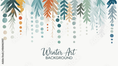 Vibrant winter forest background with colorful trees and ornaments