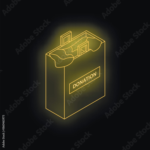 Glowing neon donation bag symbolizing charity, generosity, and philanthropy