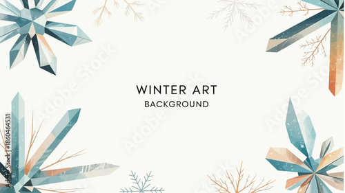 Winter art background with crystal snowflakes and branches