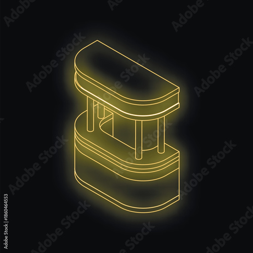 Neon bar counter sign glowing in isometric view, creating vibrant nightlife ambiance against a dark backdrop