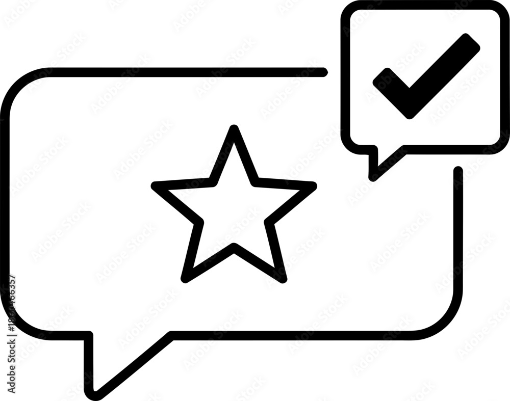 Obraz premium Speech bubbles icon with star and check mark symbol, feedback or review concept. Vector outline illustration for mobile app, website