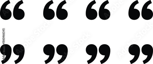 Solid Black Vector Icon Set Featuring Opening and Closing Double Quotation Marks for Editorial Design and Customer Testimonials