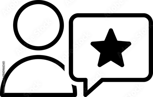 User profile with star rating bubble icon. Outline style vector illustration for feedback, review, testimony, satisfaction survey concept