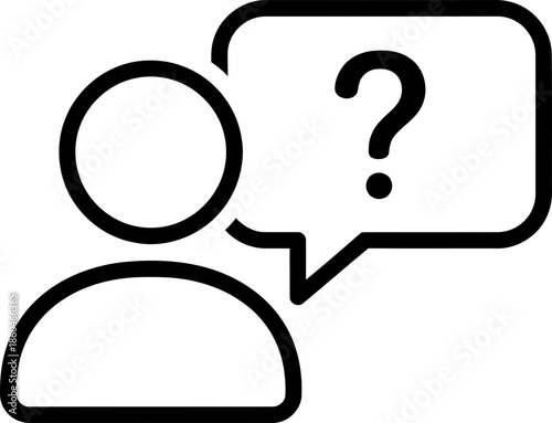 Help and question mark icon for user support, client service, and frequently asked question concept. Outline line art simple vector illustration
