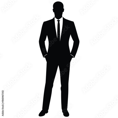 Businessman silhouette standing in suit and tie isolated vector illustration