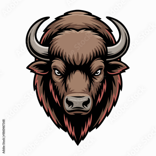 Bold Bison Head Illustration Front View.