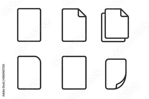 Line Style Document Icons. Line style icons of Documents: page outline, soft fold mark, stacked sheets, clean rectangle, minimal