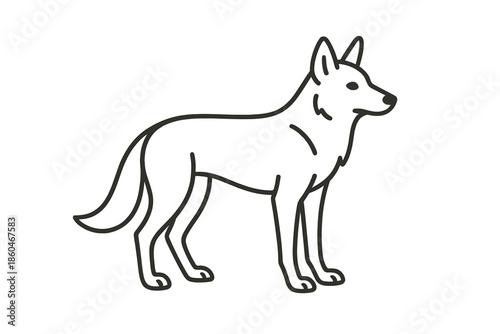 Wild Canine Icons. Line style icons of Wild Canines: alert stance, narrow muzzle, soft paw arc, curved tail line, upright ears,