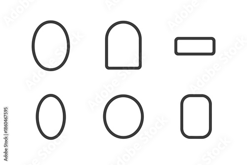 Line Style Openings Icons. Line style icons of Openings: soft rim, curved entrance, minimal gap, subtle contour, hollow shape,