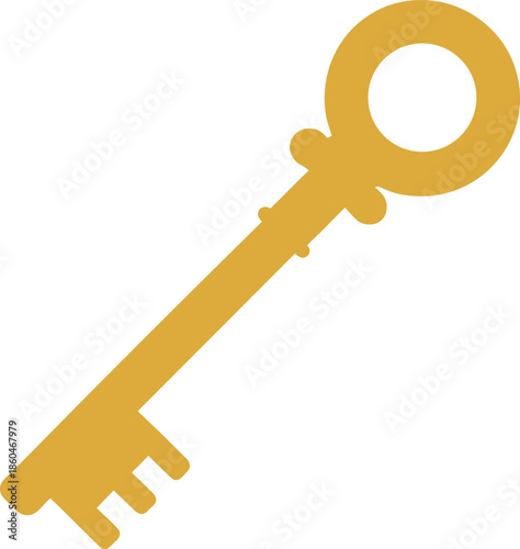 Brass Key Detailed Ridges on Transparent Background