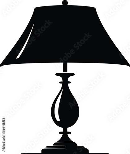 A simple silhouette of a classic table lamp in black and white