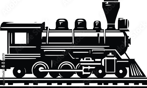 Vintage steam locomotive illustration on railway tracks a classic transport design