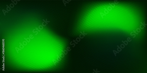 Abstract halftone dots background with green and black defocused revolving motion blur swirl pattern. 3D illustration backdrop template with copy space for blockchain technology product showcase.
