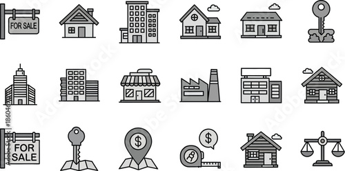 Real estate and property icons set