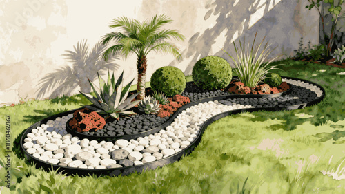 Bending Flowers The S-Curve Garden isolated watercolor vector illustration svg