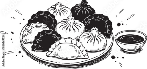 Plate of Dumplings with Sauce