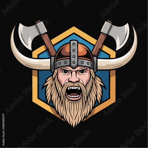 Viking Warrior Helmet Emblem with Axes.