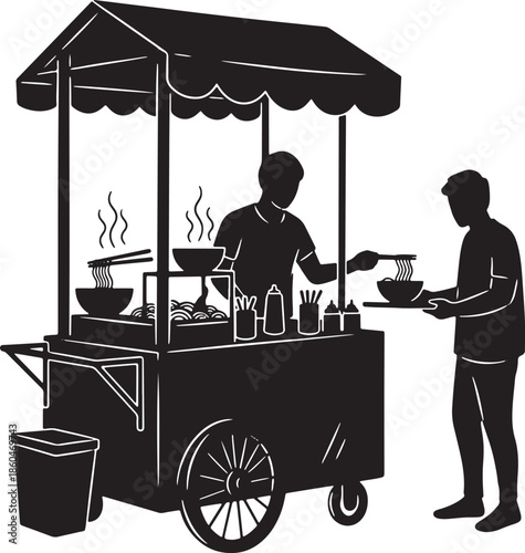 Street Food Vendor Serving Noodles