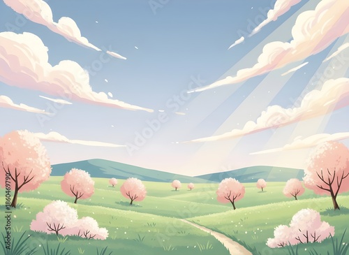Spring Pastel Landscape Illustration