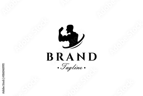 fitness gym logo with muscular man silhouette design