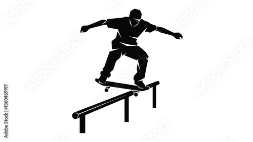 Skateboarder grinding on a rail vector