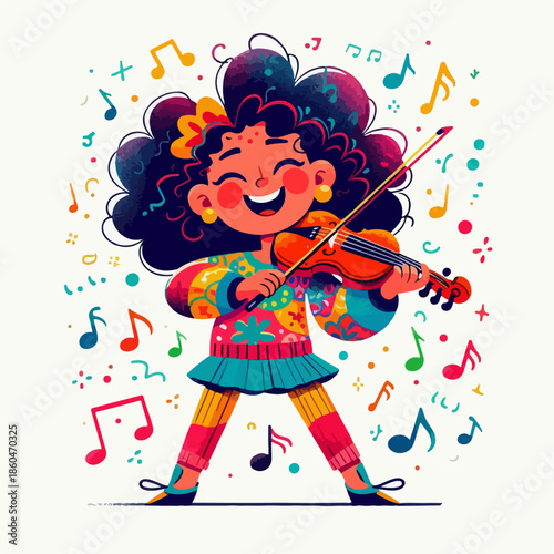 Cartoon illustration of a person playing the violin