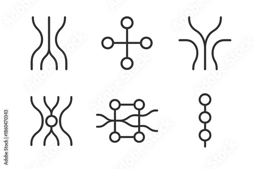 Flow Integration Icons. Line style icons of flow integration points: stream convergence markers, joint water nodes, unified