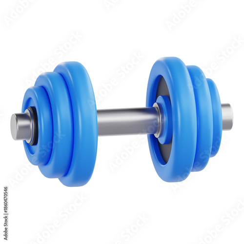 3D illustration of blue dumbbell for gym fitness and weightlifting workout icon