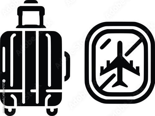 Suitcase and airplane window icon representing travel and vacation planning