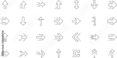 A collection of 25 unique black and white arrow icons
