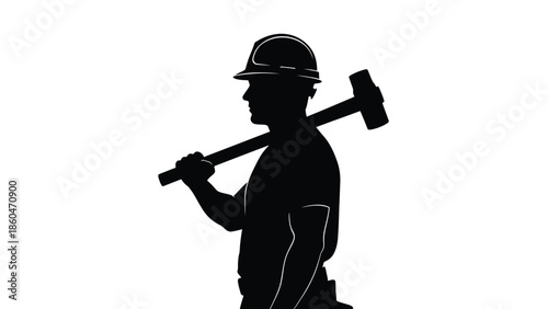 Construction worker with sledgehammer silhouette illustration