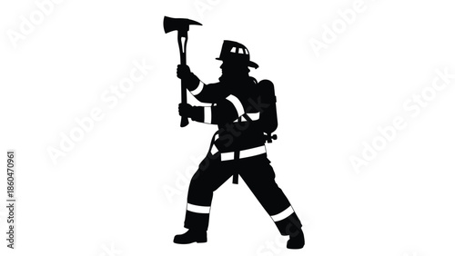 Firefighter holding axe silhouette illustration vector