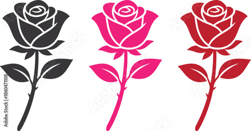 Single Rose Flower Icon, Romantic Love and Valentine Symbol