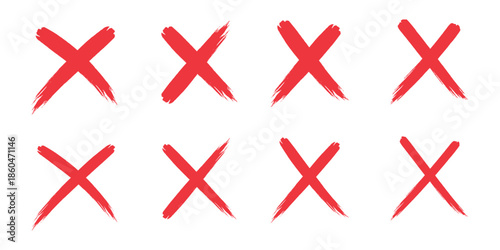 Check tick mark icon set, hand drawn doodle red cross box x check mark green checkbox v, sketch marker checklist symbol right and wrong set - stock vector