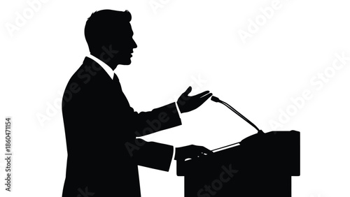 Public speaker at podium silhouette giving a presentation