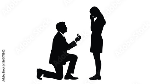 Marriage proposal silhouette man kneeling to woman engagement